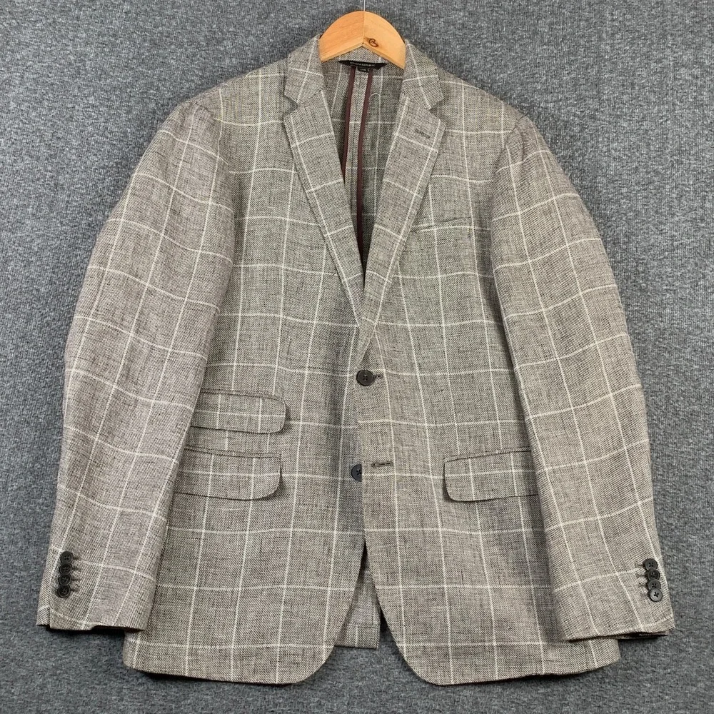 Banana Republic Linen Blazer Jacket Men 40R Slim Brown Windowpane Unlined Sport